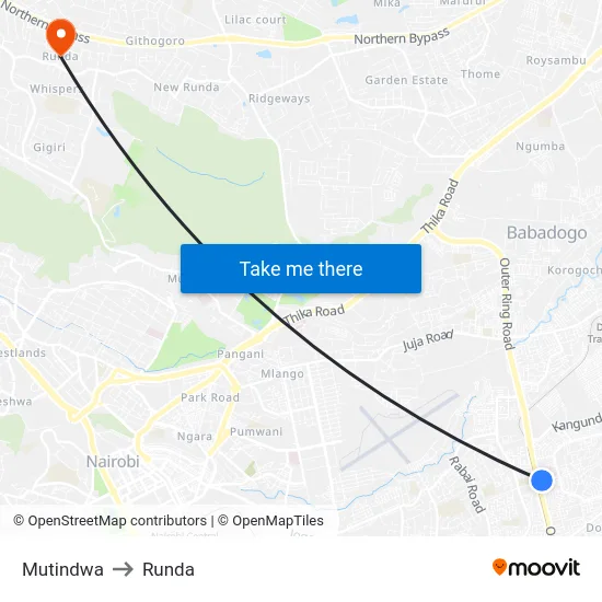 Mutindwa to Runda map