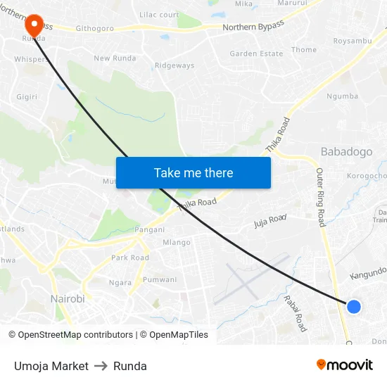 Umoja Market to Runda map
