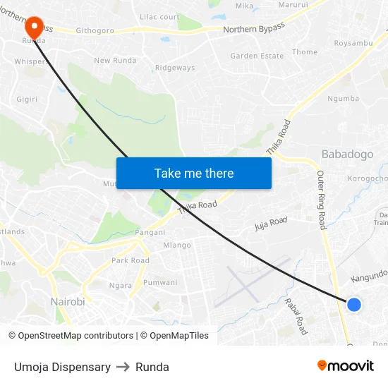 Umoja Dispensary to Runda map