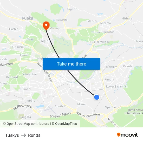 Tuskys to Runda map
