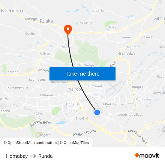 Homabay to Runda map