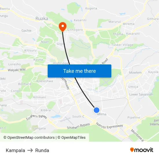 Kampala to Runda map
