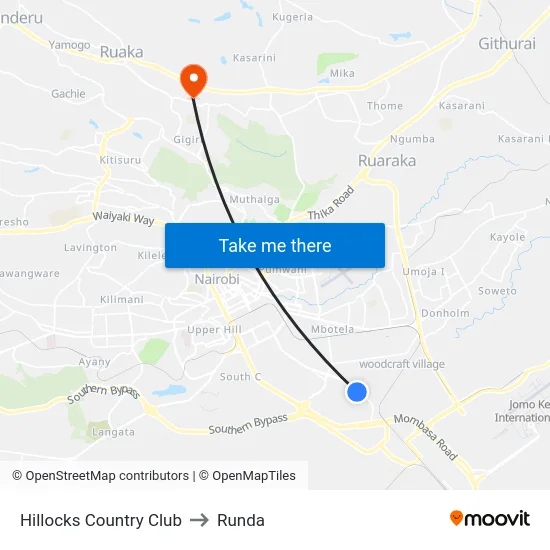 Hillocks Country Club to Runda map