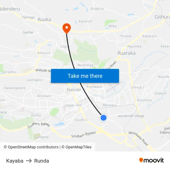Kayaba to Runda map