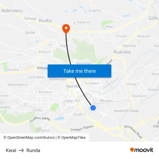 Kwal to Runda map