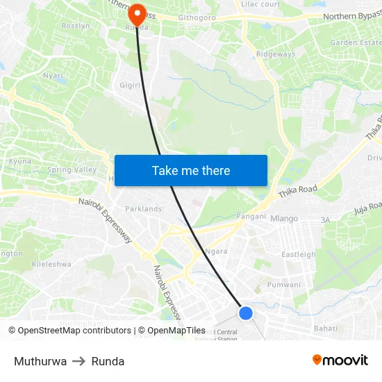 Muthurwa to Runda map