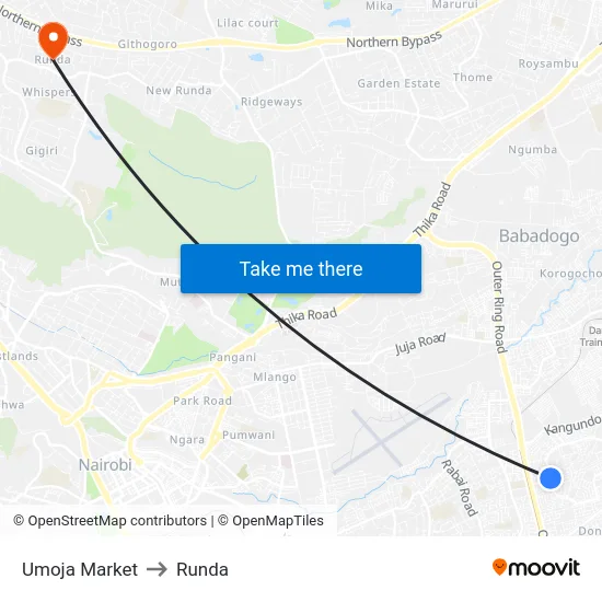 Umoja Market to Runda map