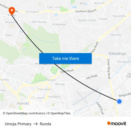 Umoja Primary to Runda map