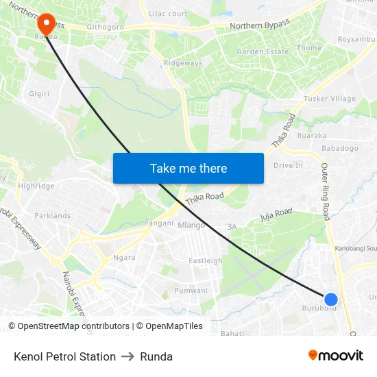 Kenol Petrol Station to Runda map
