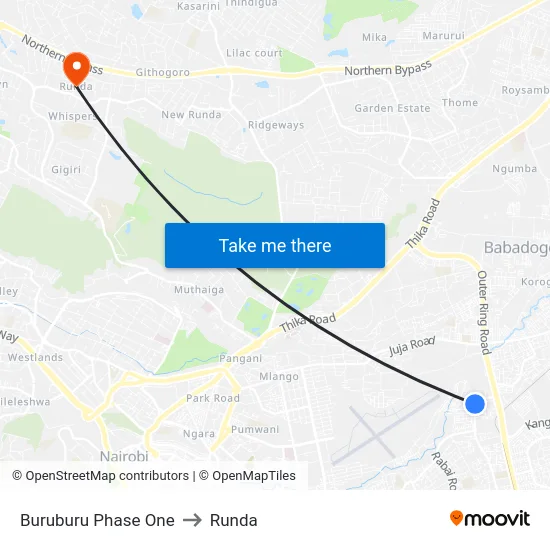 Buruburu Phase One to Runda map