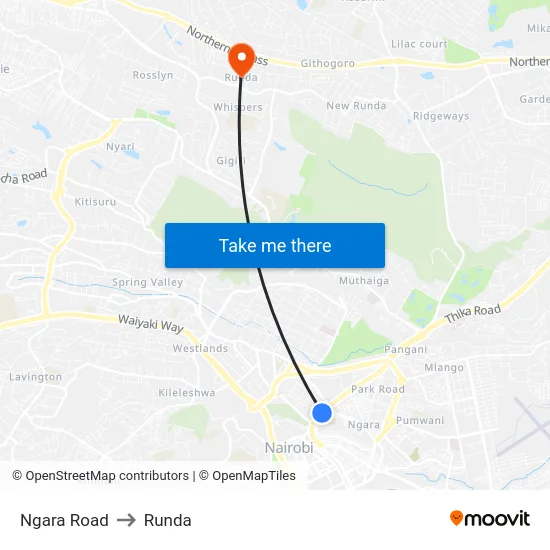 Ngara Road to Runda map