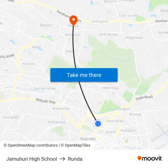Jamuhuri High School to Runda map