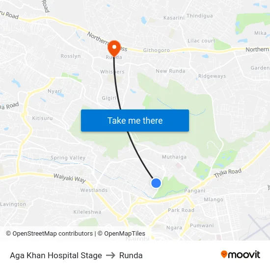 Aga Khan Hospital Stage to Runda map