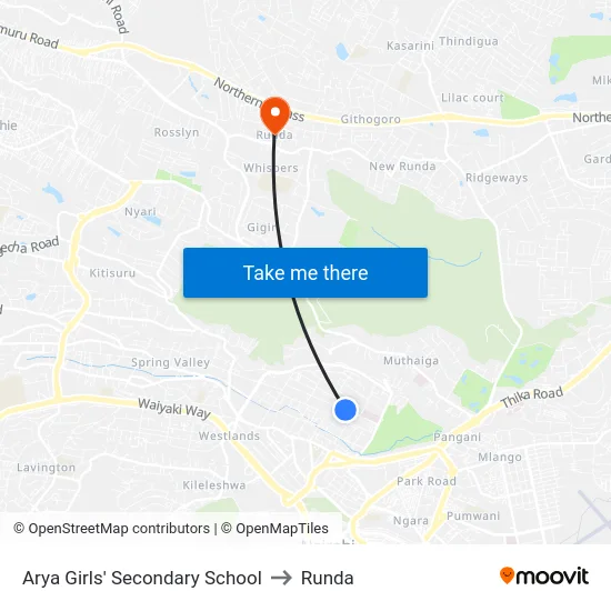 Arya Girls' Secondary School to Runda map