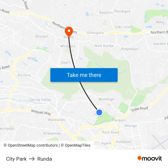 City Park to Runda map