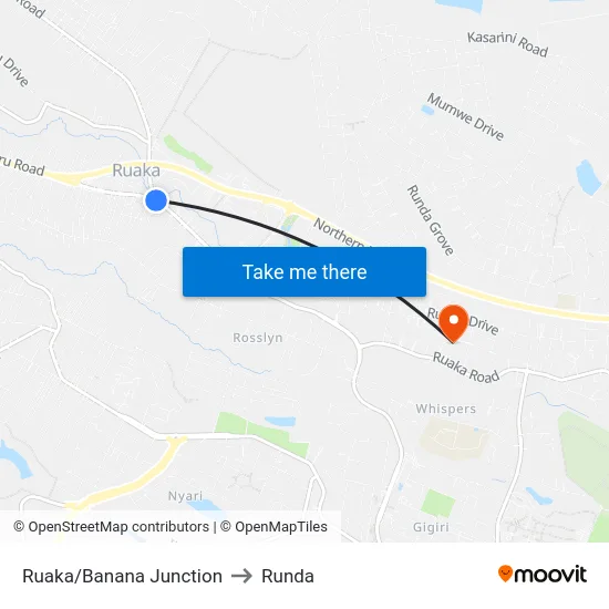 Ruaka/Banana Junction to Runda map