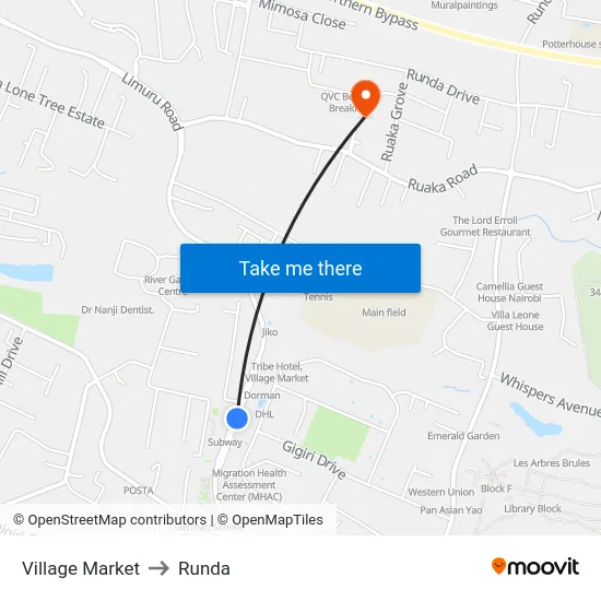 Village Market to Runda map