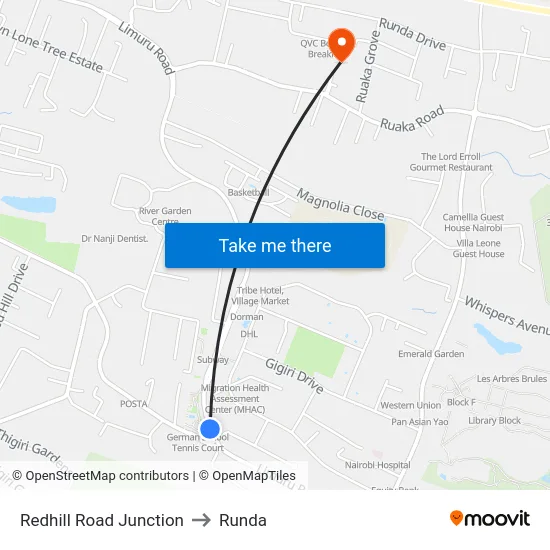 Redhill Road Junction to Runda map