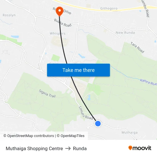 Muthaiga Shopping Centre to Runda map