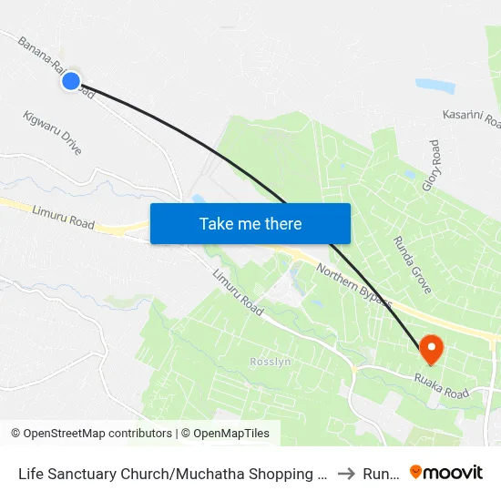 Life Sanctuary Church/Muchatha Shopping Centre to Runda map