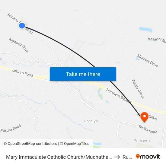 Mary Immaculate Catholic Church/Muchatha Shopping Centre to Runda map