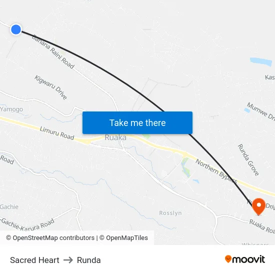 Sacred Heart to Runda map