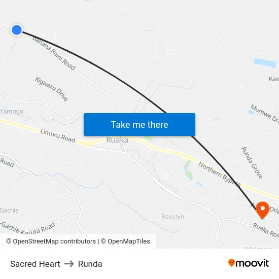 Sacred Heart to Runda map