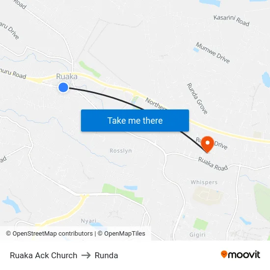 Ruaka Ack Church to Runda map