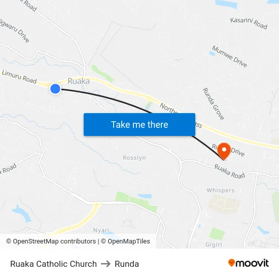 Ruaka Catholic Church to Runda map