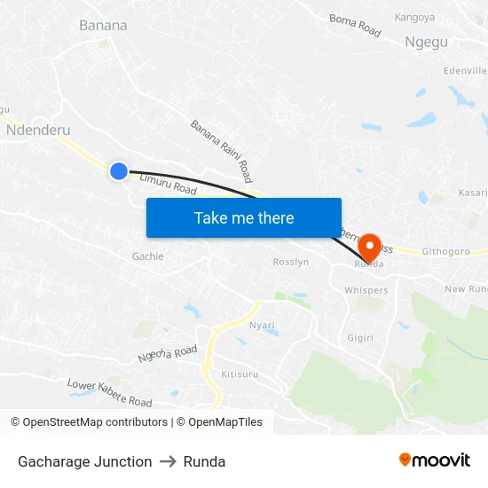 Gacharage Junction to Runda map
