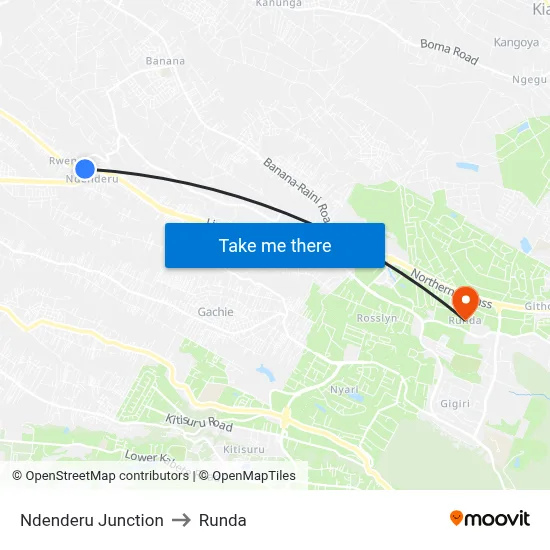 Ndenderu Junction to Runda map