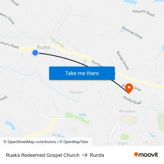 Ruaka Redeemed Gospel Church to Runda map
