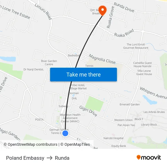 Poland Embassy to Runda map