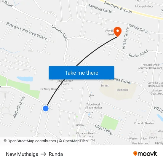 New Muthaiga to Runda map