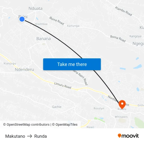 Makutano to Runda map