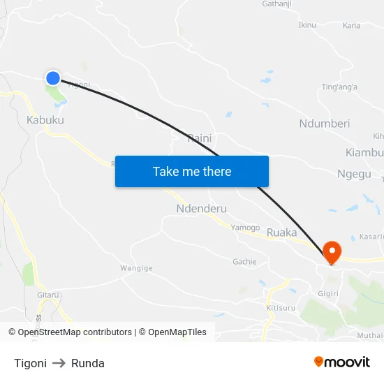 Tigoni to Runda map