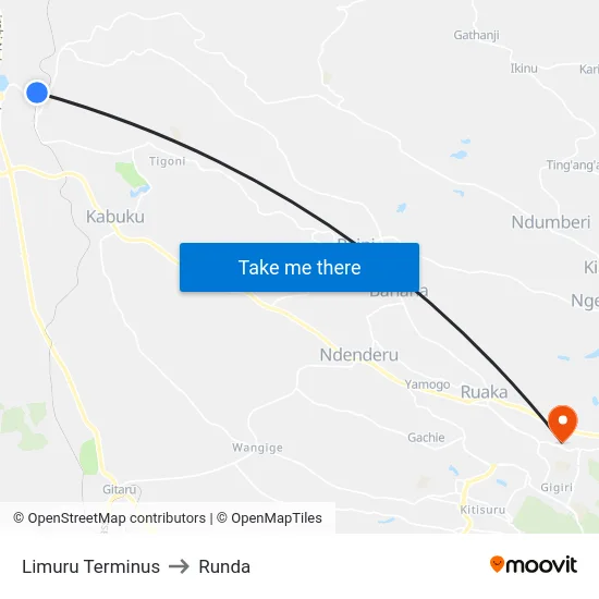 Limuru Terminus to Runda map