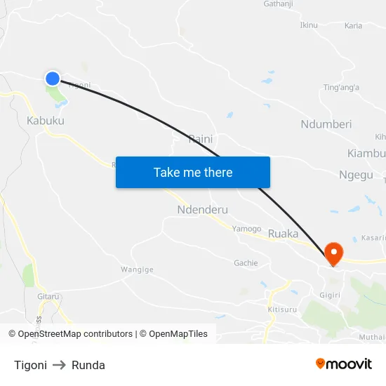 Tigoni to Runda map