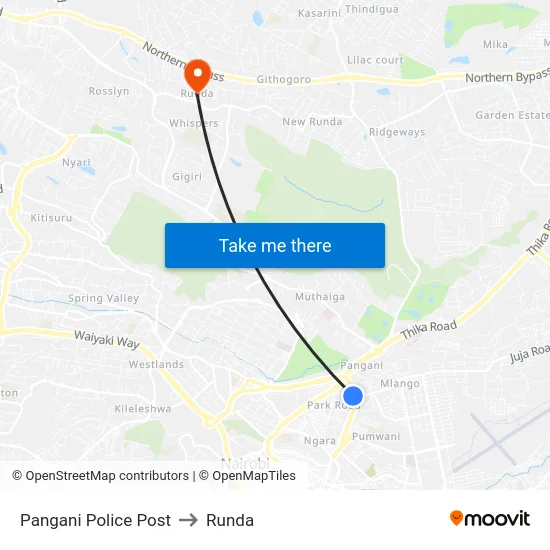 Pangani Police Post to Runda map