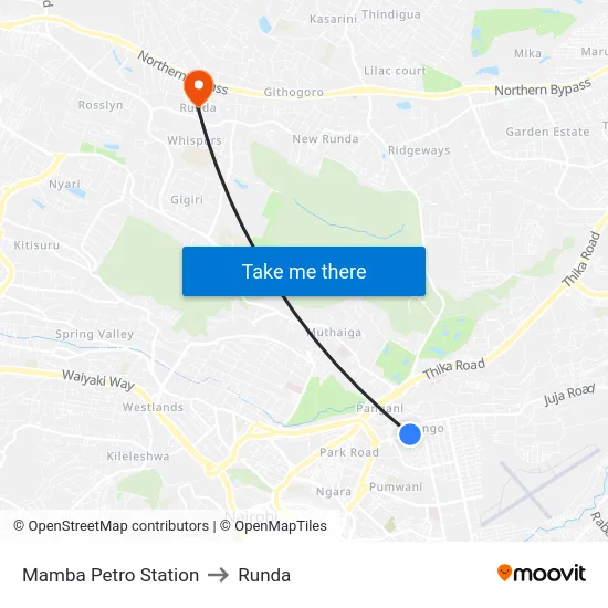 Mamba Petro Station to Runda map