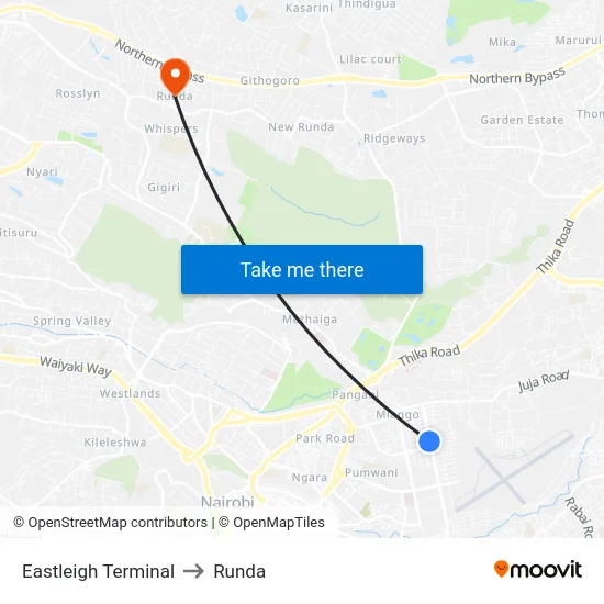 Eastleigh Terminal to Runda map