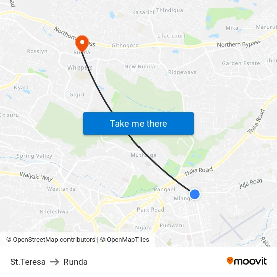 St.Teresa to Runda map