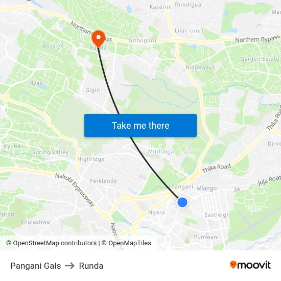 Pangani Gals to Runda map