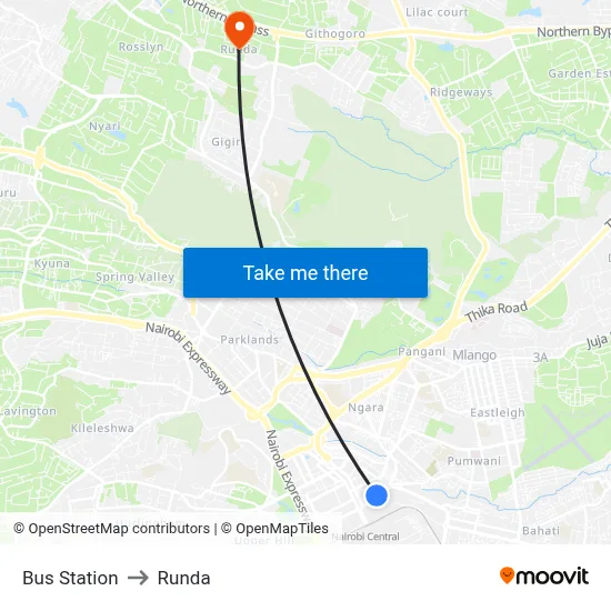 Bus Station to Runda map