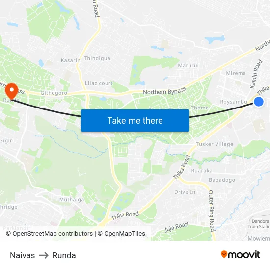 Naivas to Runda map