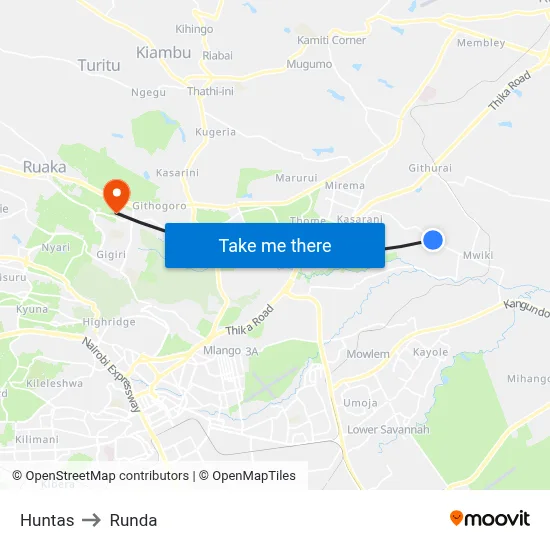 Huntas to Runda map