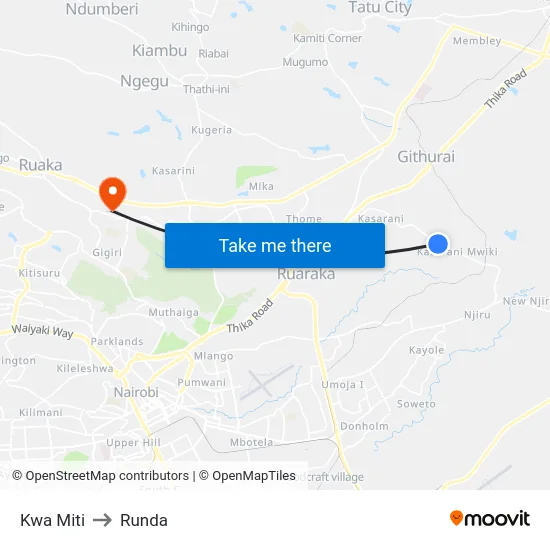 Kwa Miti to Runda map