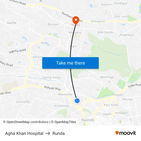 Agha Khan Hospital to Runda map