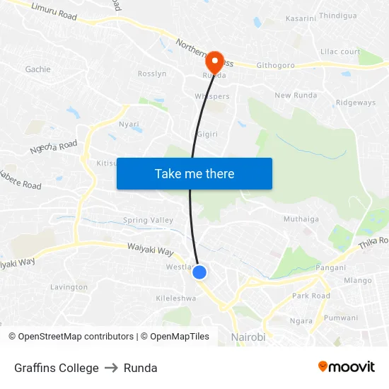 Graffins College to Runda map