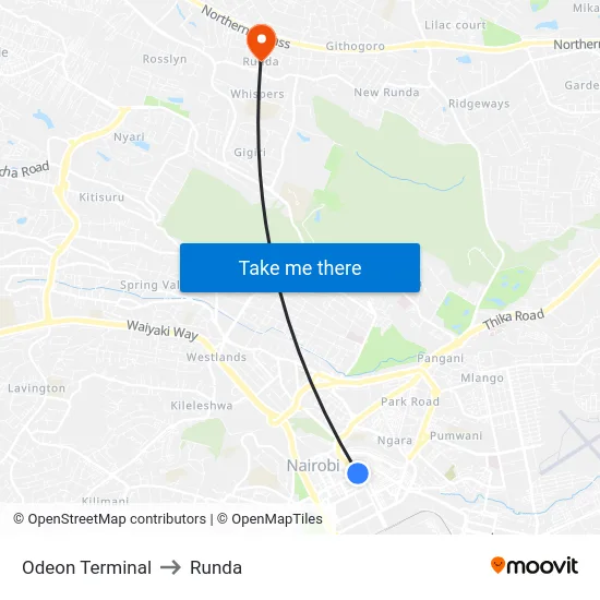 Odeon Terminal to Runda map